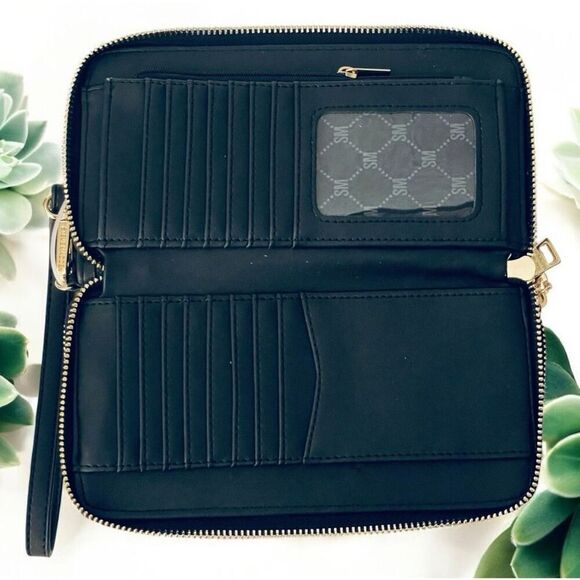 NWT Steve Madden Gorgeous BBENNI Black & Gold Zip All Around Wristlet Wallet - Picture 6 of 16